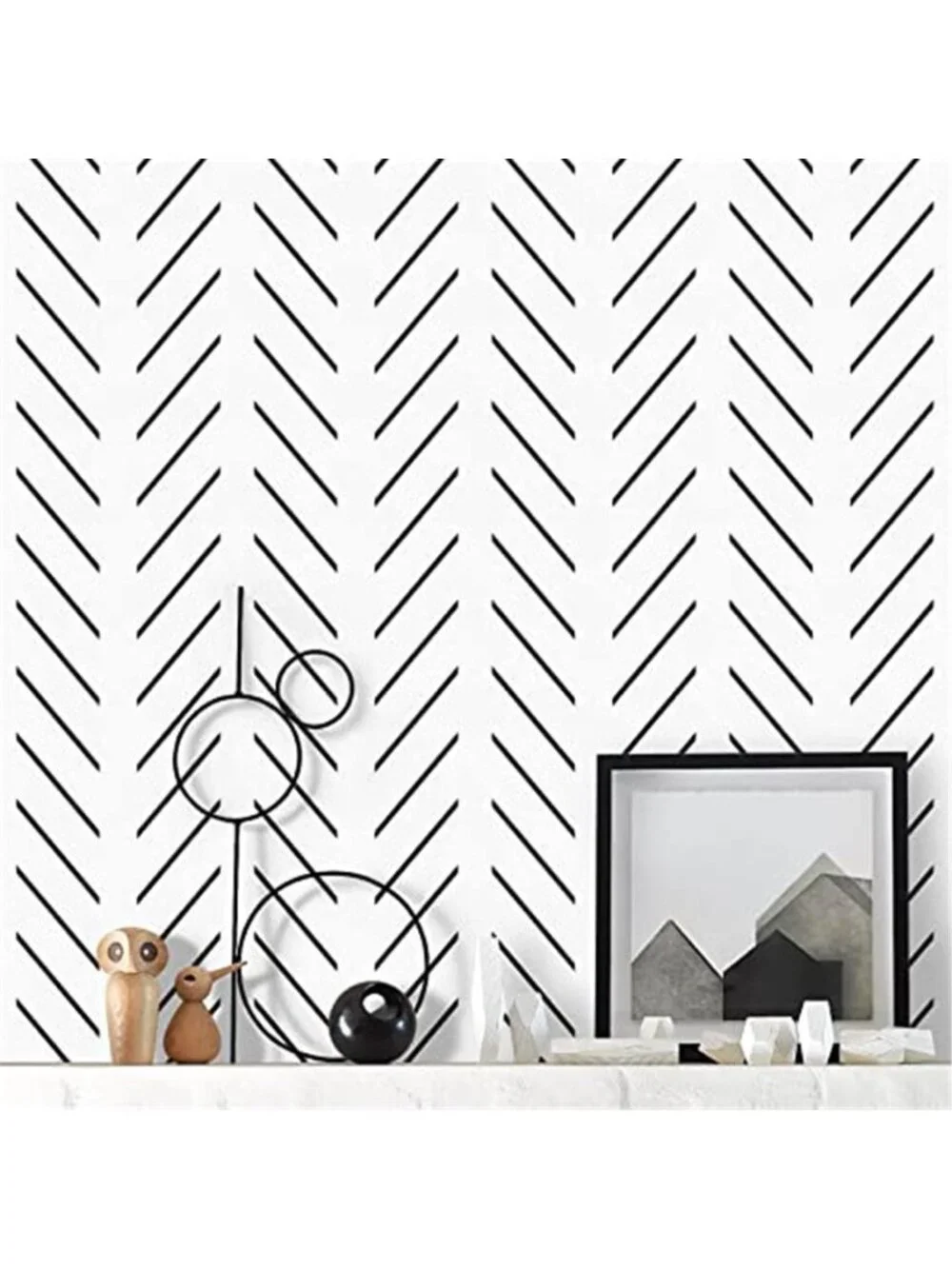 Peel And Stick Wallpaper Black White Herringbone Geometric Removable Vinyl Decor